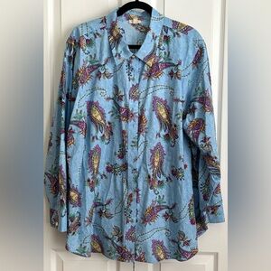 TALBOTS WOMENS BLOUSE, COTTON, BLUE PAISLEY, size 3X